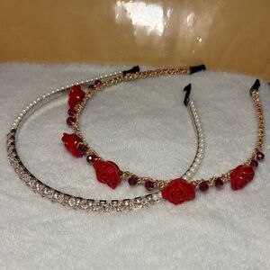 Chic Red and Pearl Floral Headband Duo